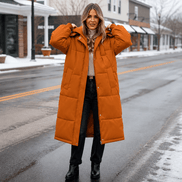 Women's Long Hooded Quilted Puffer Jacket with Pockets in Polyester