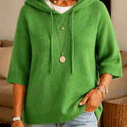 Women's Hooded Knit Jumper with Drawstring and Dropped Shoulders