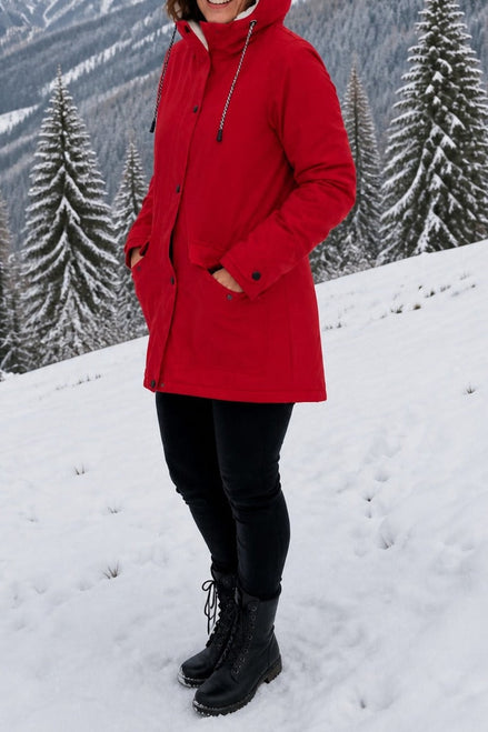 Waterproof Plush-Lined Hooded Jacket with Fleece Trim