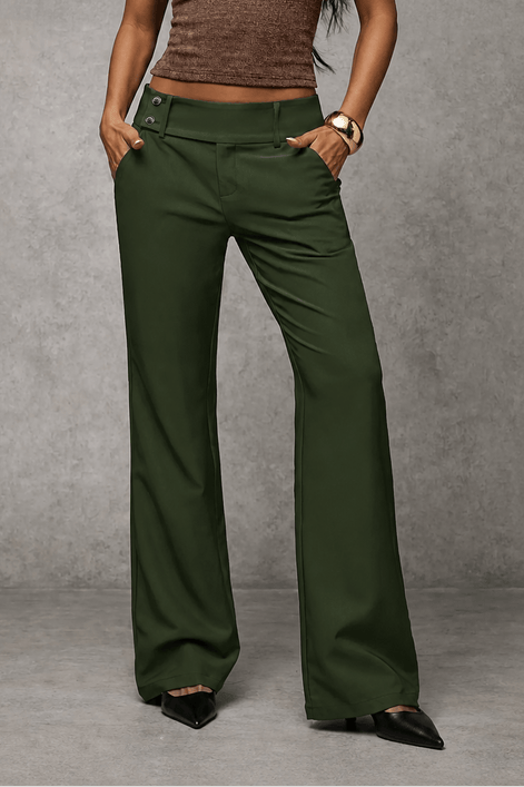 Women's Wide-Leg High-Waisted Dress Trousers with Structured Waistband