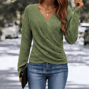 Women's Crossover Wrap V-Neck Knitted Jumper Top