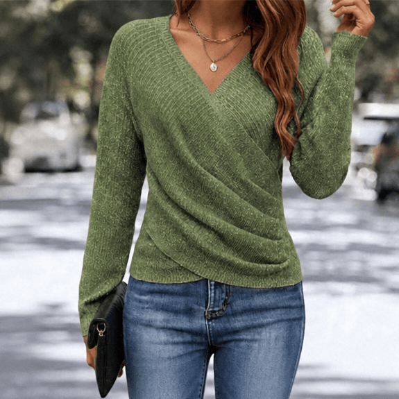 Women's Crossover Wrap V-Neck Knitted Jumper Top