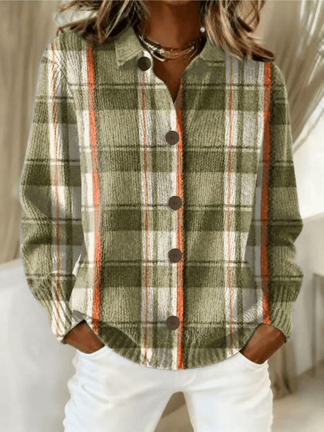 Esmeralda Plaid Cotton Flannel Button-Up Long Sleeve Blouse for Women