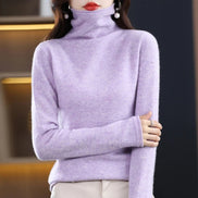 Women's Wool Turtleneck Knitted Jumper with Ribbed Cuffs
