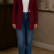 Linevalle V-Neck Single-Button A-Line Women's Tailored Blazer in Polyester