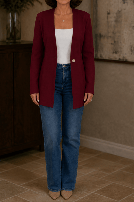 Linevalle V-Neck Single-Button A-Line Women's Tailored Blazer in Polyester