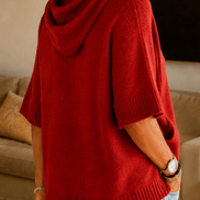 Women's Hooded Knit Jumper with Drawstring and Dropped Shoulders