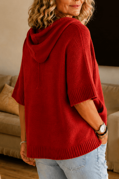 Women's Hooded Knit Jumper with Drawstring and Dropped Shoulders