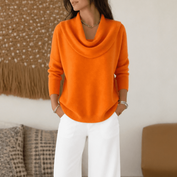 Women's Cowl Neck Knitted Jumper with Drape Detail