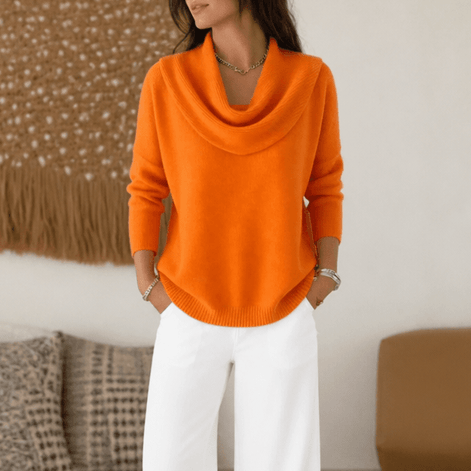 Women's Cowl Neck Knitted Jumper with Drape Detail