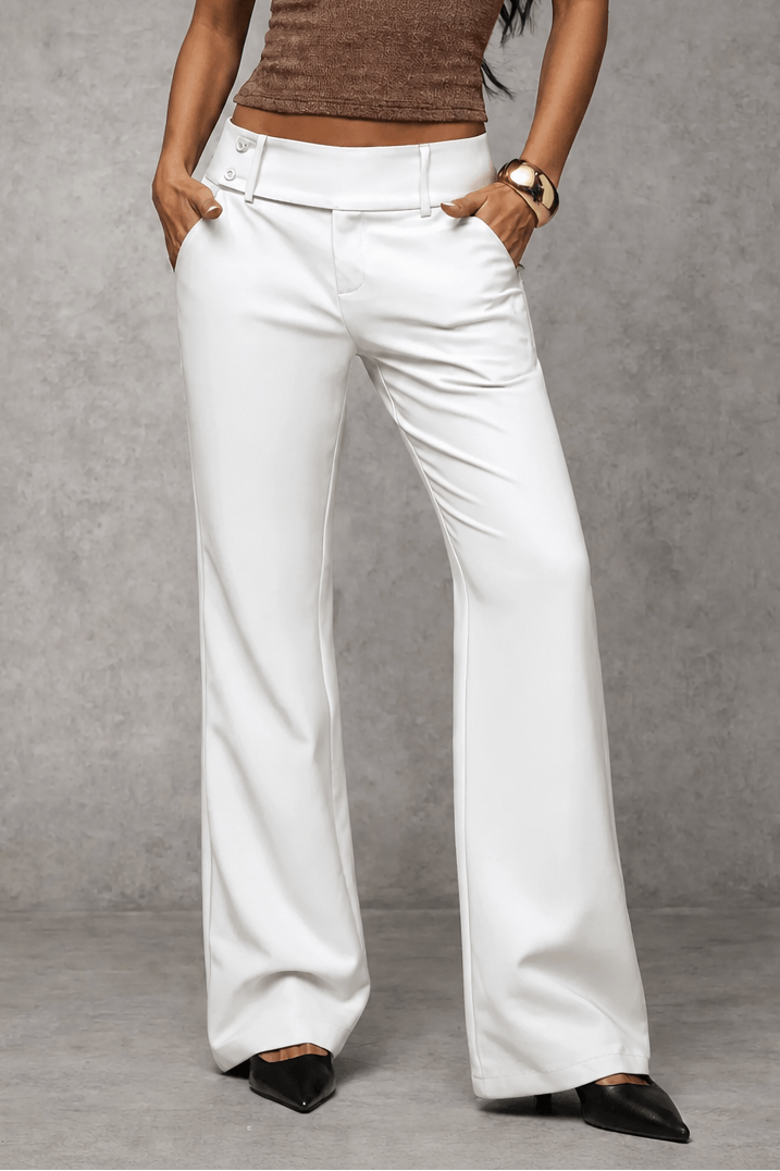 Women's Wide-Leg High-Waisted Dress Trousers with Structured Waistband