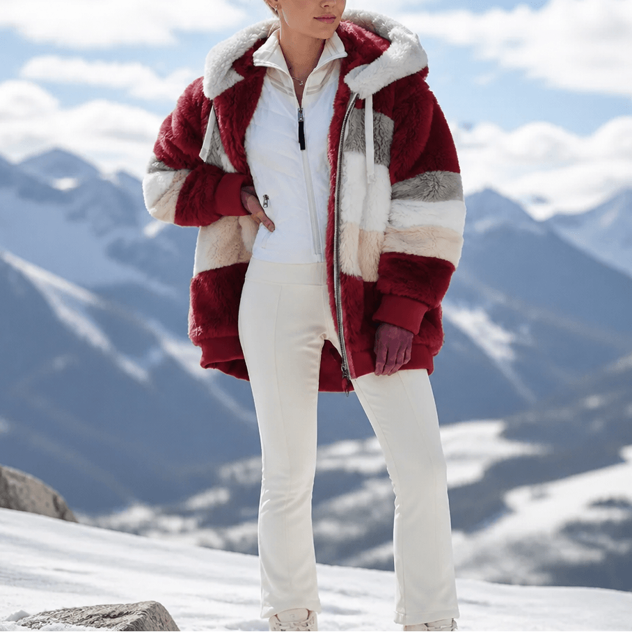 Women's Oversized Faux Fur Color-Block Hooded Coat
