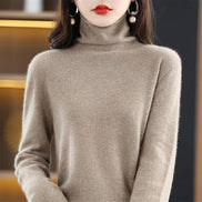 Women's Wool Turtleneck Knitted Jumper with Ribbed Cuffs