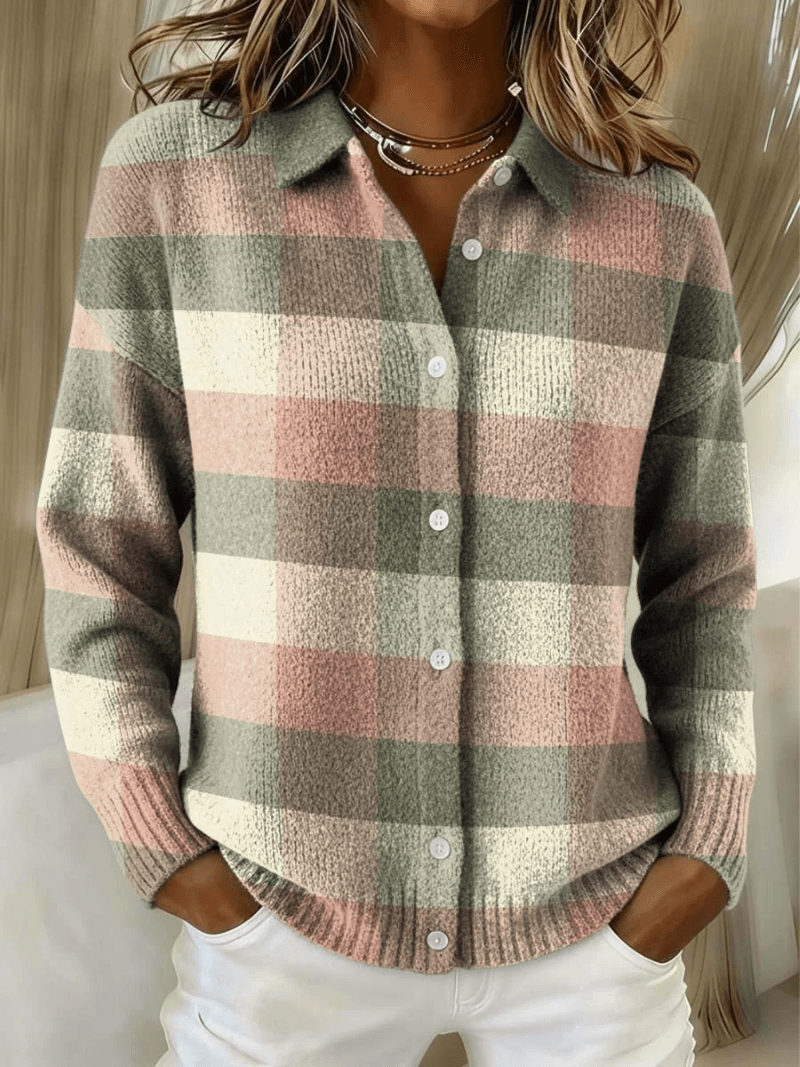 Esmeralda Plaid Cotton Flannel Button-Up Long Sleeve Blouse for Women