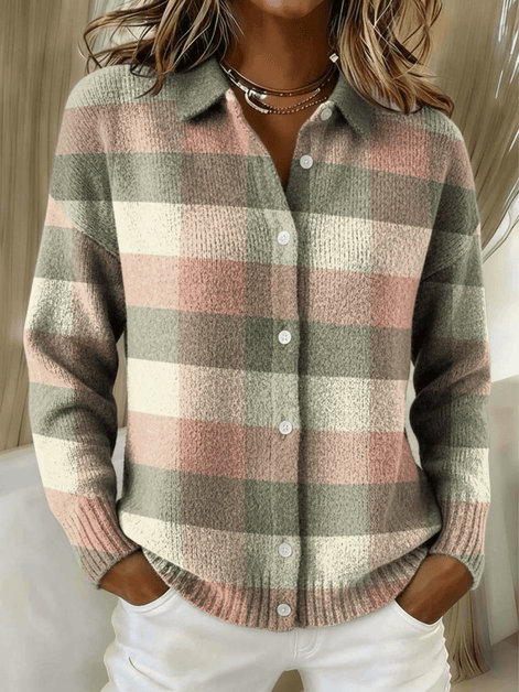 Esmeralda Plaid Cotton Flannel Button-Up Long Sleeve Blouse for Women