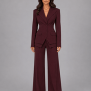 Cinched-Waist Blazer and Wide-Leg Trouser Suit with Tailored Fit