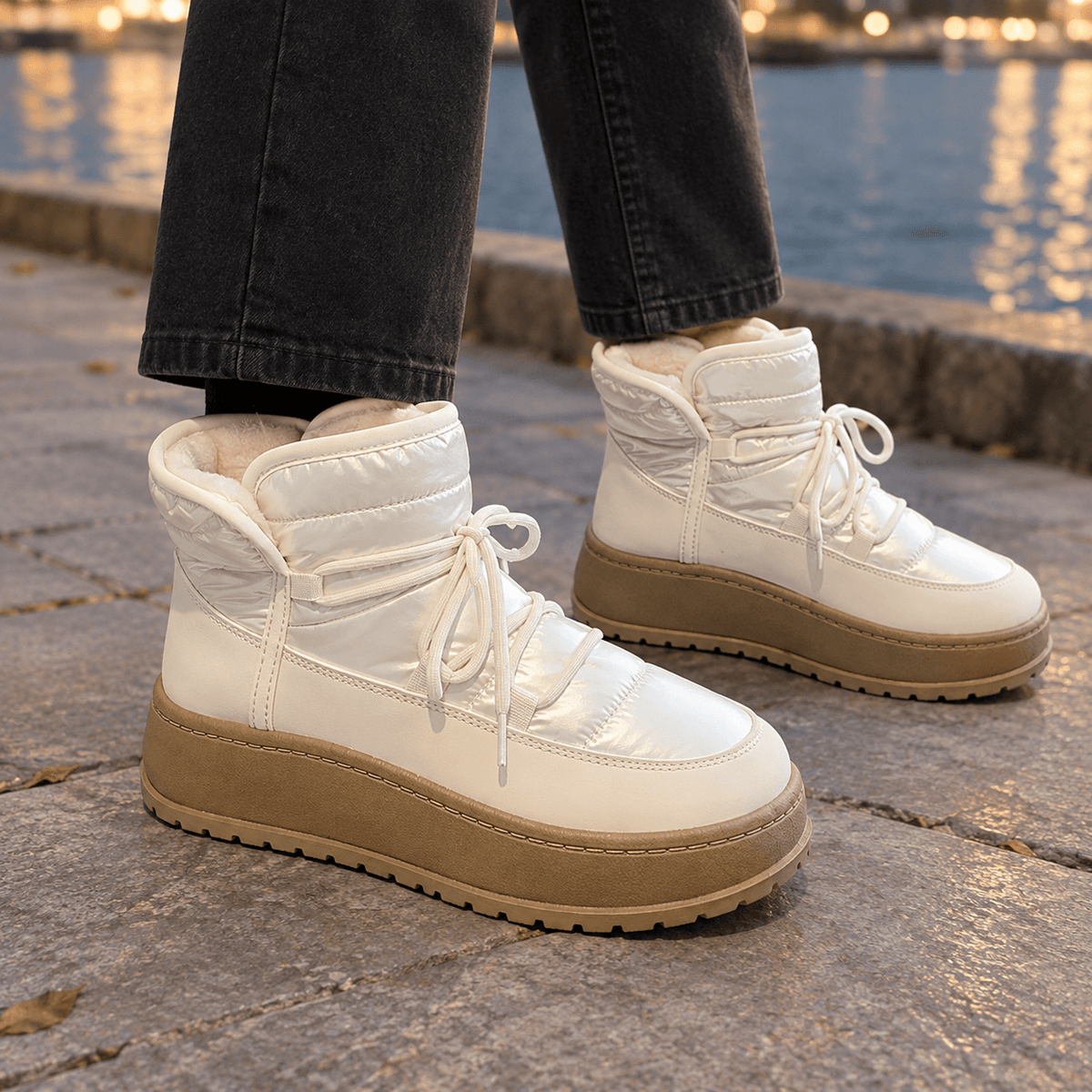 Leone-Garda Quilted Lace-Up Platform Boots for Women in Synthetic Leather