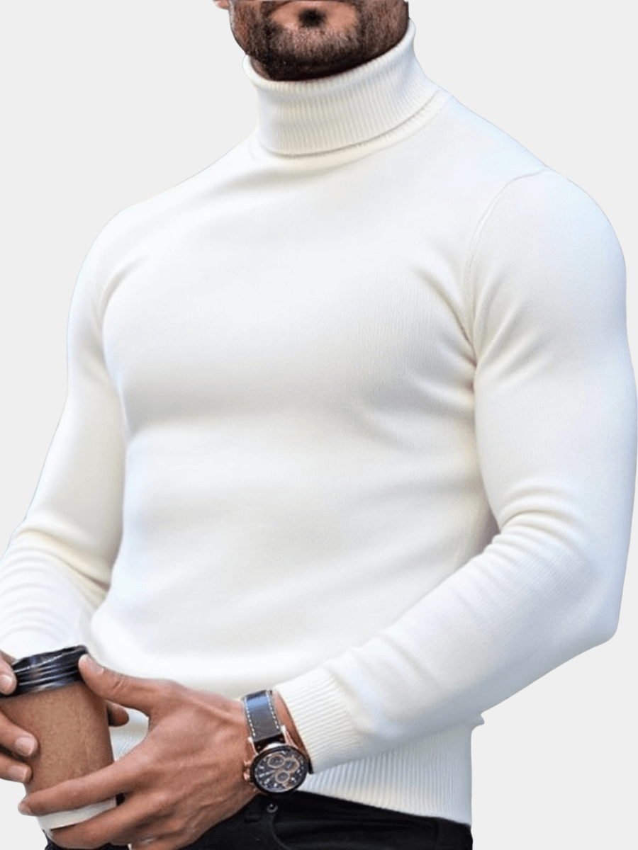 Men's Ribbed Turtleneck Knit Jumper with Long Sleeves