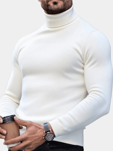 Men's Ribbed Turtleneck Knit Jumper with Long Sleeves