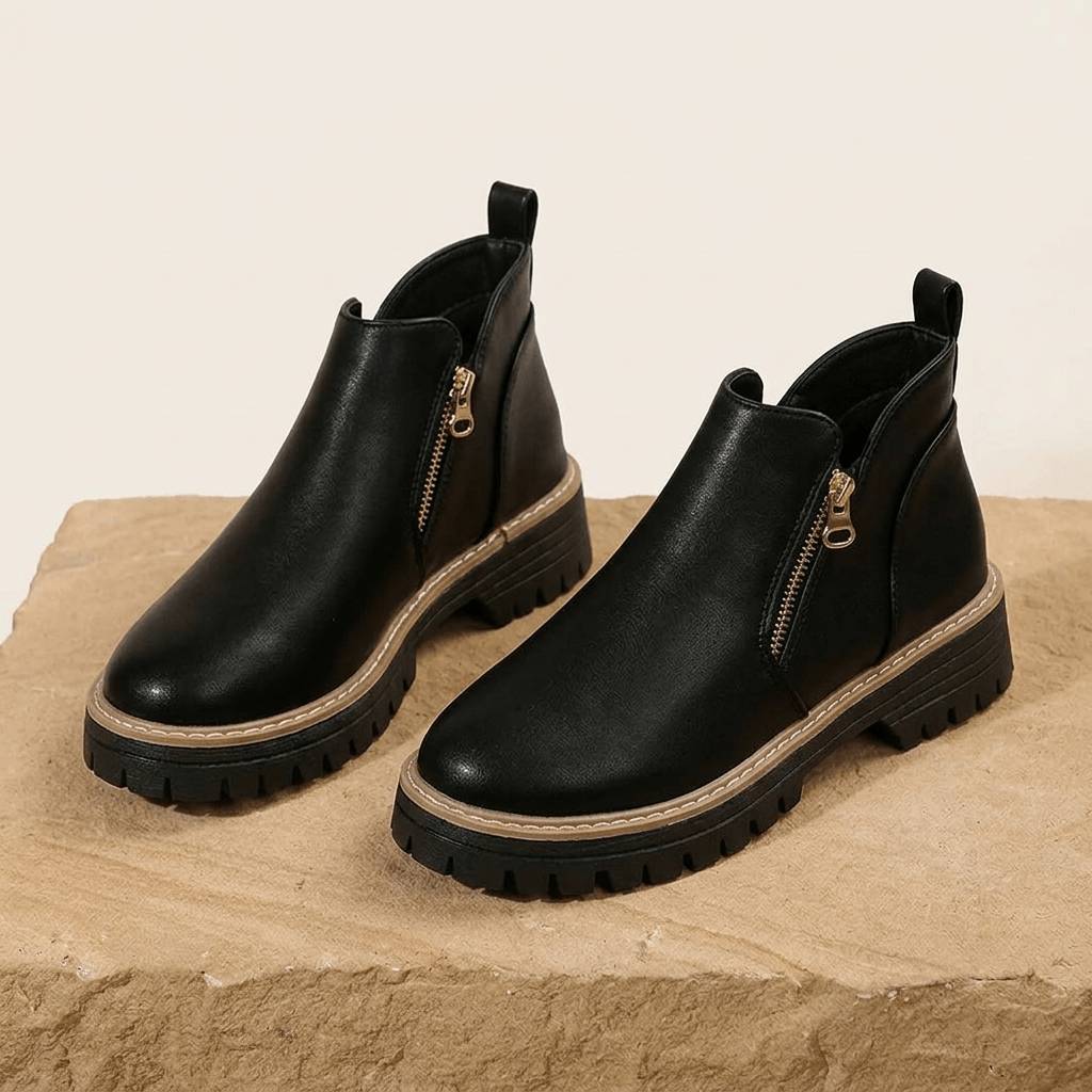 Strida Cushioned Platform Ankle Boots with Side Zip for Women