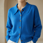 Peter Pan Collar Knitted Cardigan for Women with Ribbed Cuffs