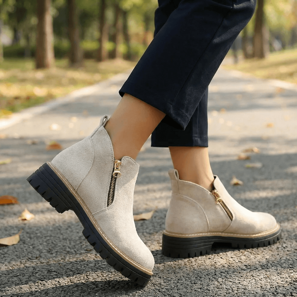 Women's Suede Chelsea Ankle Winter Boots with Chunky Heel