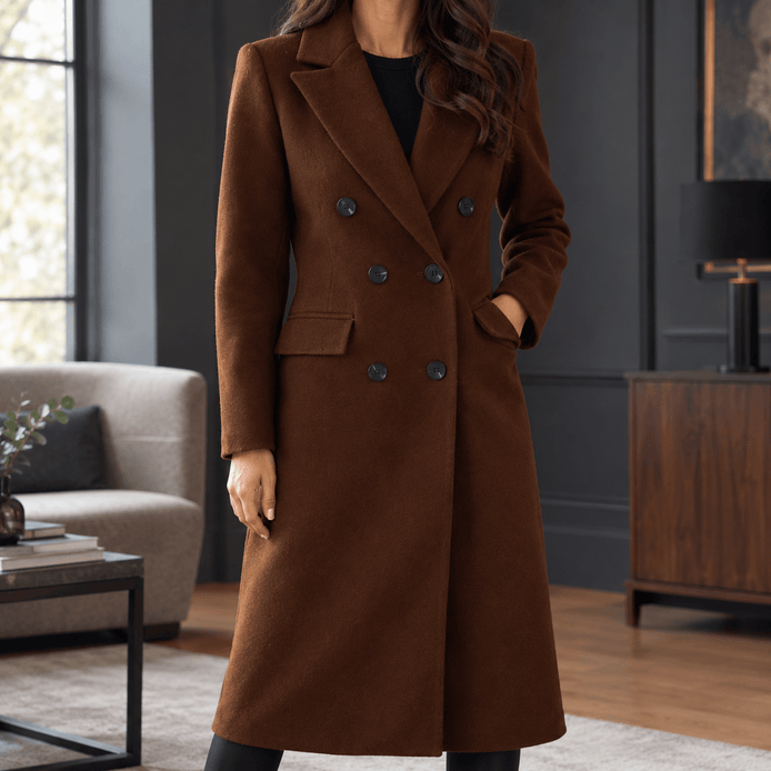 Women's Double-Breasted Cashmere Winter Coat with Wide Lapels