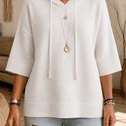 Women's Hooded Knit Jumper with Drawstring and Dropped Shoulders
