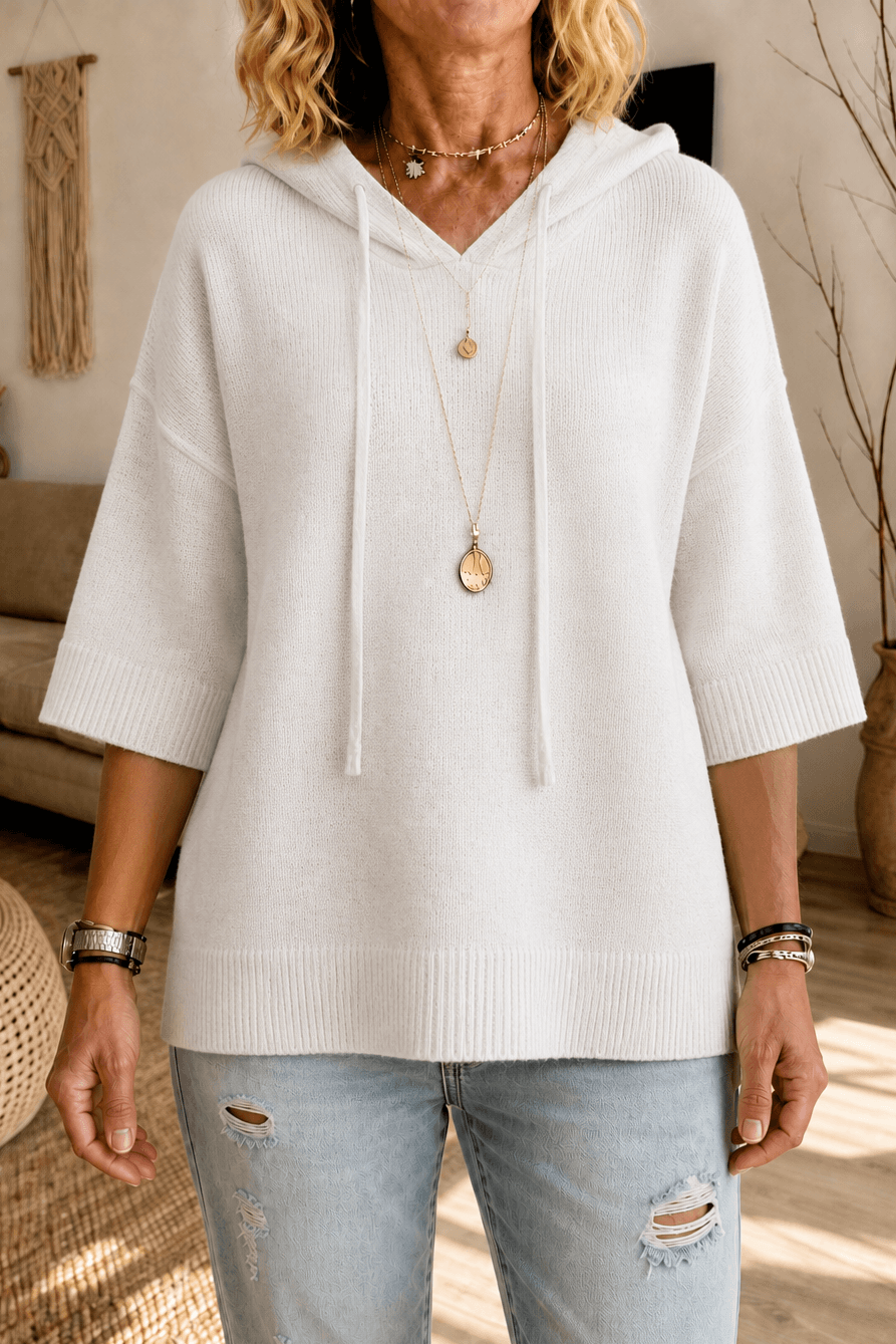 Women's Hooded Knit Jumper with Drawstring and Dropped Shoulders