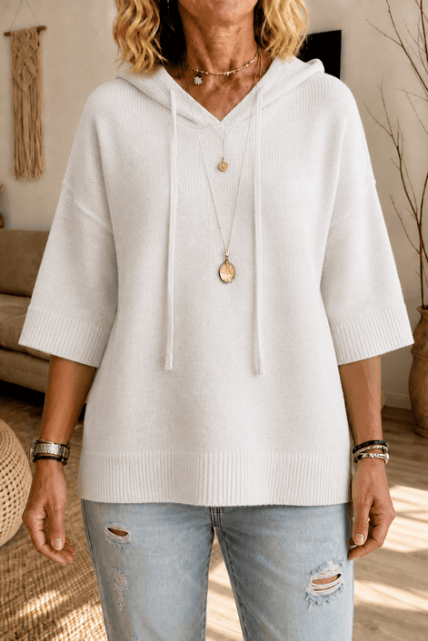 Women's Hooded Knit Jumper with Drawstring and Dropped Shoulders