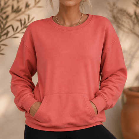 Oversized Kangaroo Pocket Fleece Sweatshirt with Crew Neck