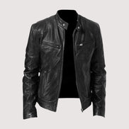 Genuine Leather Moto Jacket with Structured Zip Detailing for Men