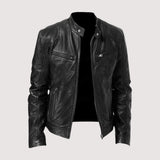 Genuine Leather Moto Jacket with Structured Zip Detailing for Men