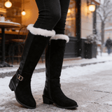 Fleece-Lined Knee High Boots for Women with Faux Fur Trim