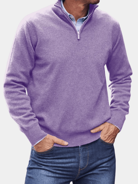 Men's Quarter-Zip Knitted Jumper with Ribbed Collar