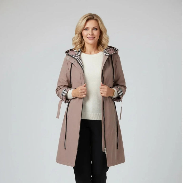 Ainsley Women's Hooded Zip-Up Longline Winter Coat with Check Lining