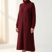 Velara Women's Turtleneck Knitted Jumper Dress with Pockets