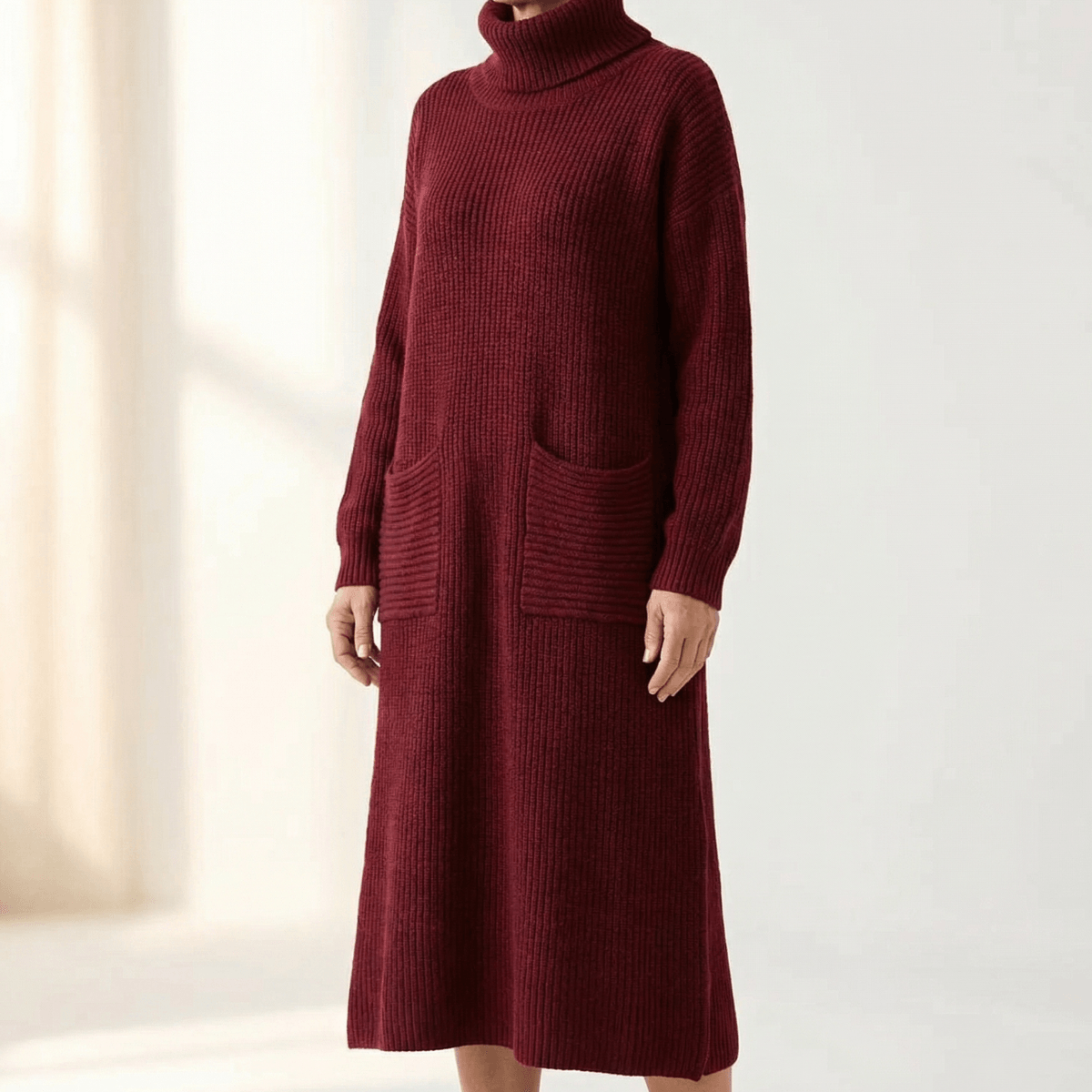 Velara Women's Turtleneck Knitted Jumper Dress with Pockets