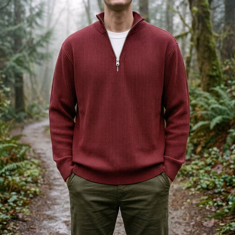 Leone Ribbed Quarter-Zip Knit Pullover