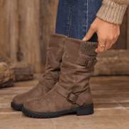 Wearbella Slouchy Mid-Calf Boots with Adjustable Buckle Strap for Women