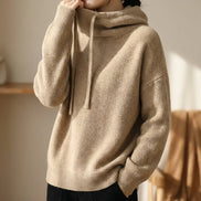 Women's Merino Wool Hooded Knitted Jumper with Drawstring
