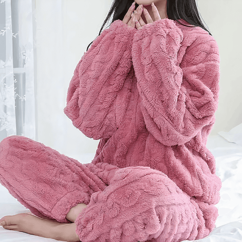 Women's Fleece Loungewear Two Piece Set with Long Sleeves