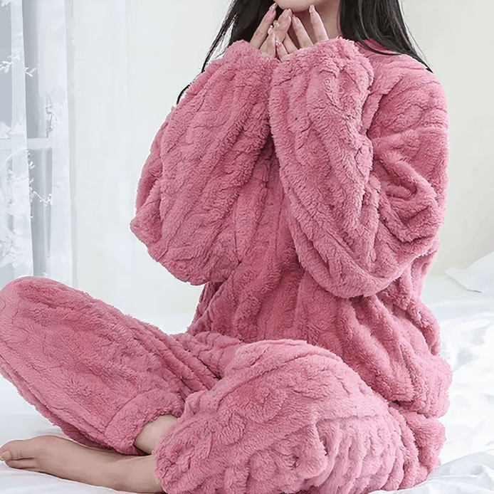 Women's Fleece Loungewear Two Piece Set with Long Sleeves