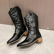 Nadia Embroidered Mid-Calf Cowboy Boots with Block Heel for Women