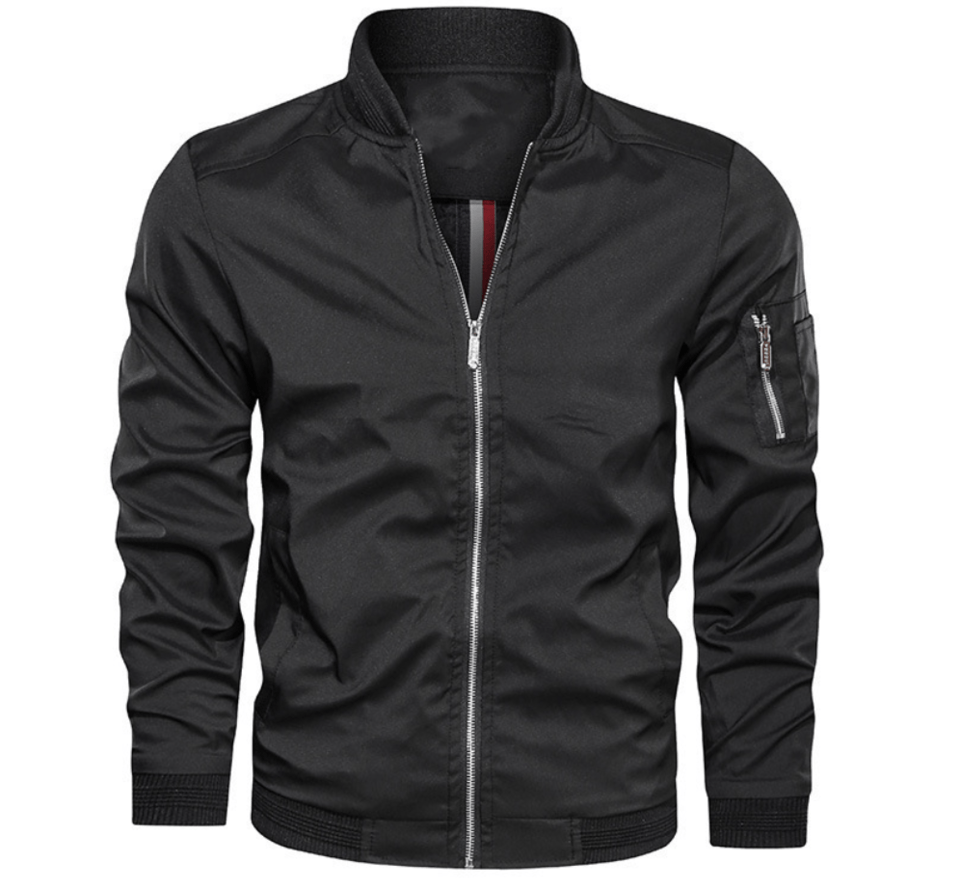 Brenner Lightweight Polyester Bomber Jacket with Zip Sleeve Pocket for Men