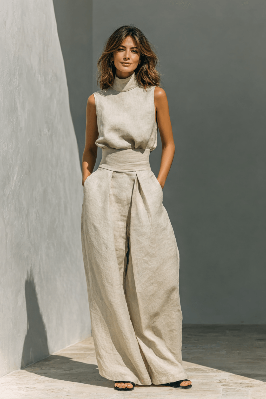 Women's Wide-Leg Tailored Trouser and Sleeveless Top Set