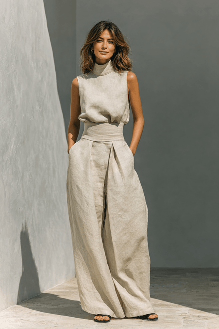 Women's Wide-Leg Tailored Trouser and Sleeveless Top Set