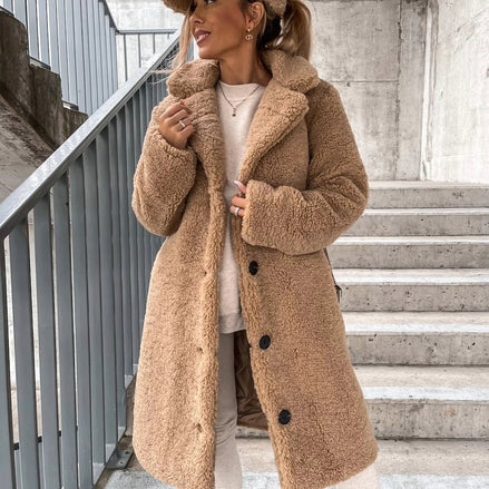 Doris | Oversized Teddy Long Coat for Women with Collared Button Front