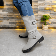 Women's Suede Winter Boots with Ribbed Cuff and Lug Sole