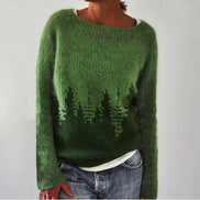 Maude Forest Print Women's Knitted Christmas Jumper with Crew Neck